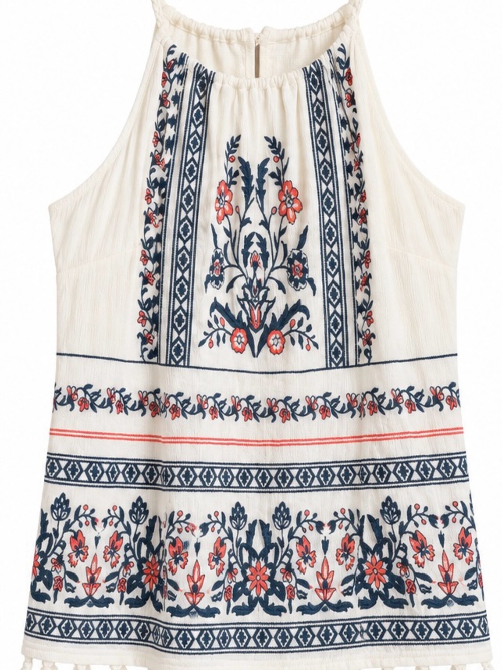 NWT Skies Are Blue Nutria Embroidered Tassel Top Ivory M